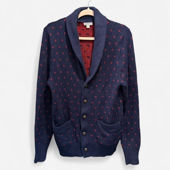 Merona 100% Cotton Navy Red Polka Dot Heritage Preppy Shawl Collar Cardigan - Picture 7 of 10